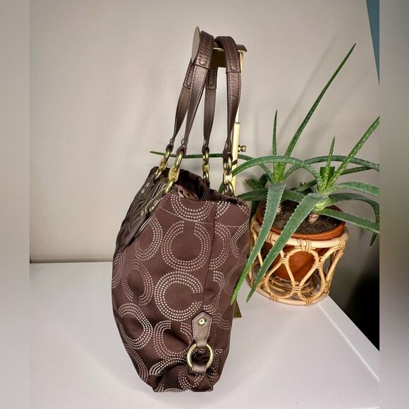 COACH Ashley H1282-F20056 Bronze Brown Dotted Op Art Gathered Satchel Tote Bag - Picture 4 of 13